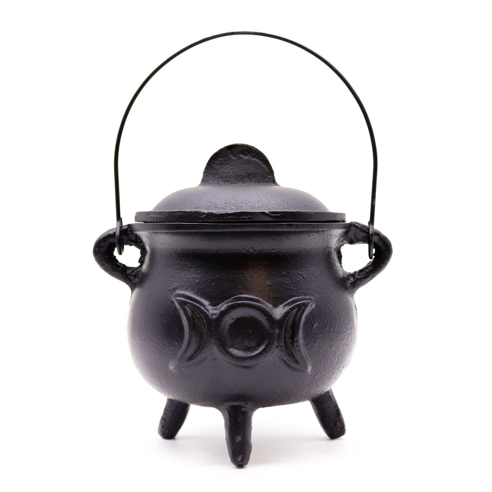 Large Cast Iron Witches Cauldron with Triple Moon 12x15cm