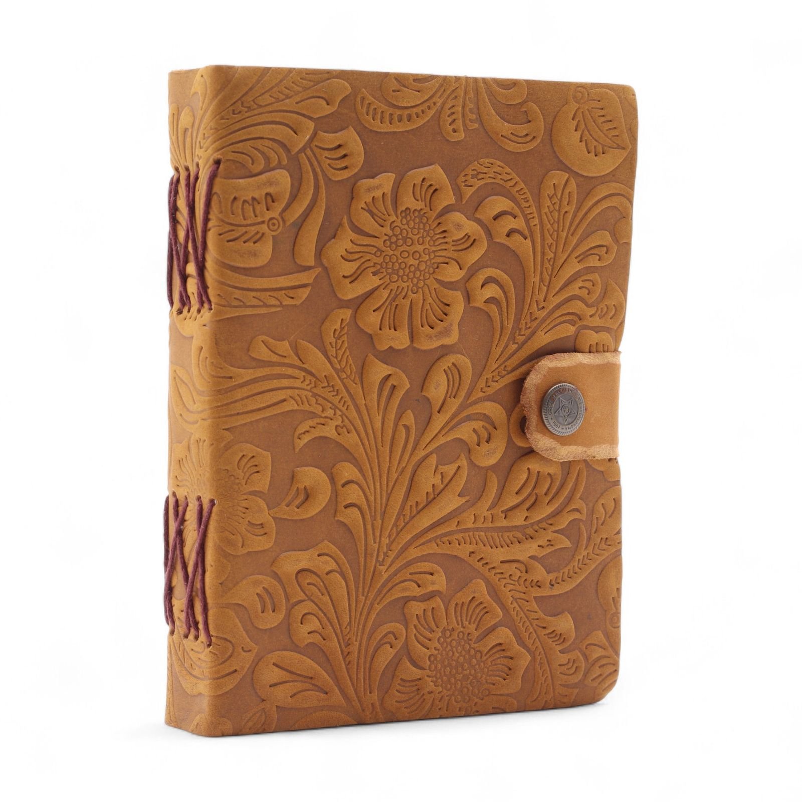 Floral Embossed Leather Notebook Tan 17.8 x 12.7cm
