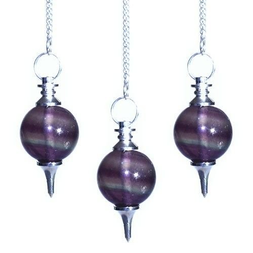 Purple Fluorite sphere pendulum on silver chain