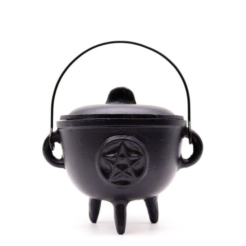 Extra Large Cast Iron Witches Cauldron with Pentagram 15x15cm