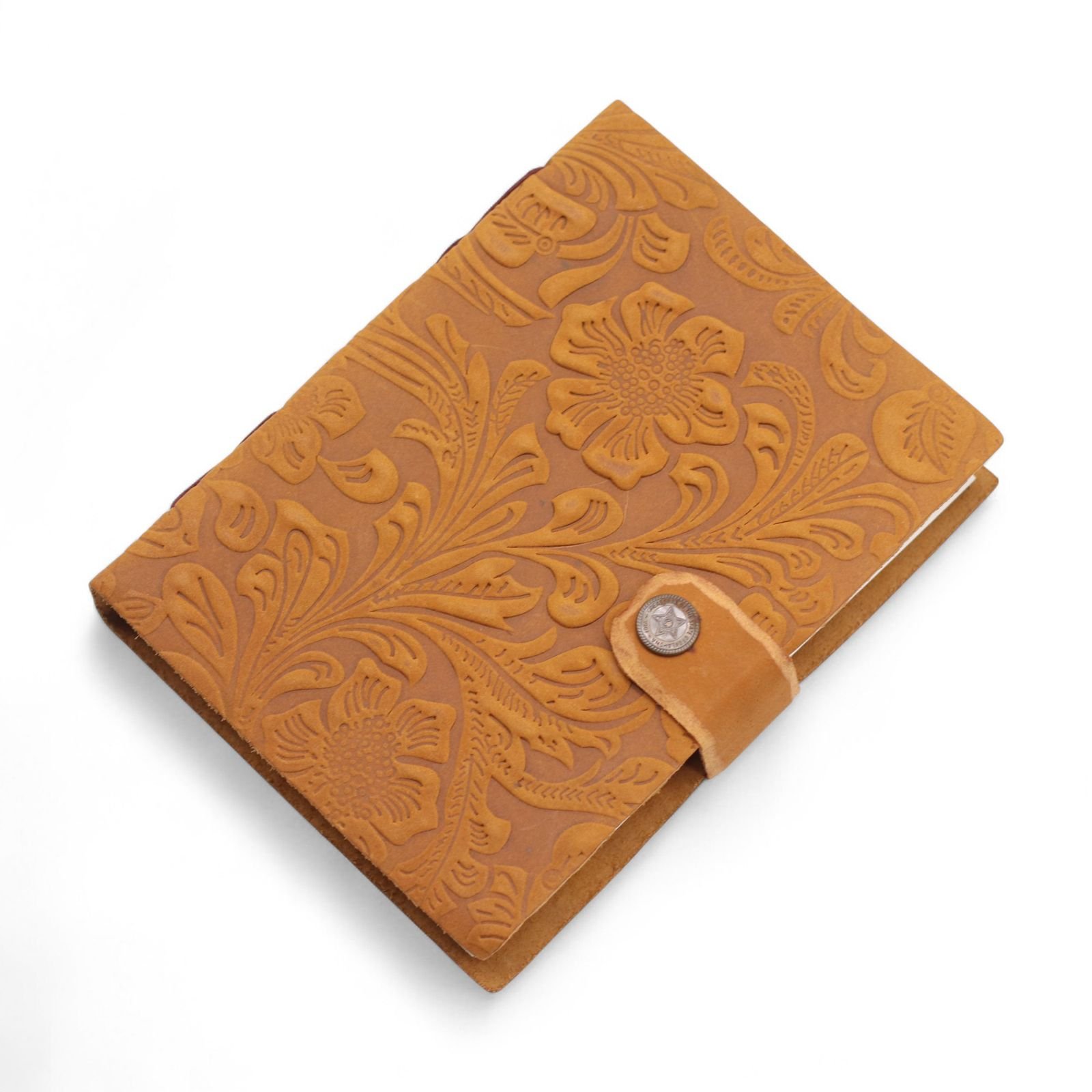 Floral Embossed Leather Notebook Tan 17.8 x 12.7cm