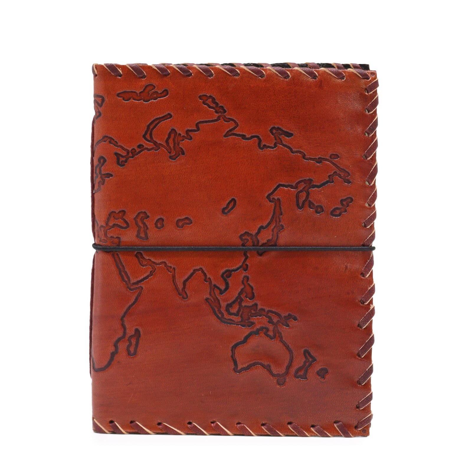 World Map Leather Travel Journal with Wrap 17 x 13cm