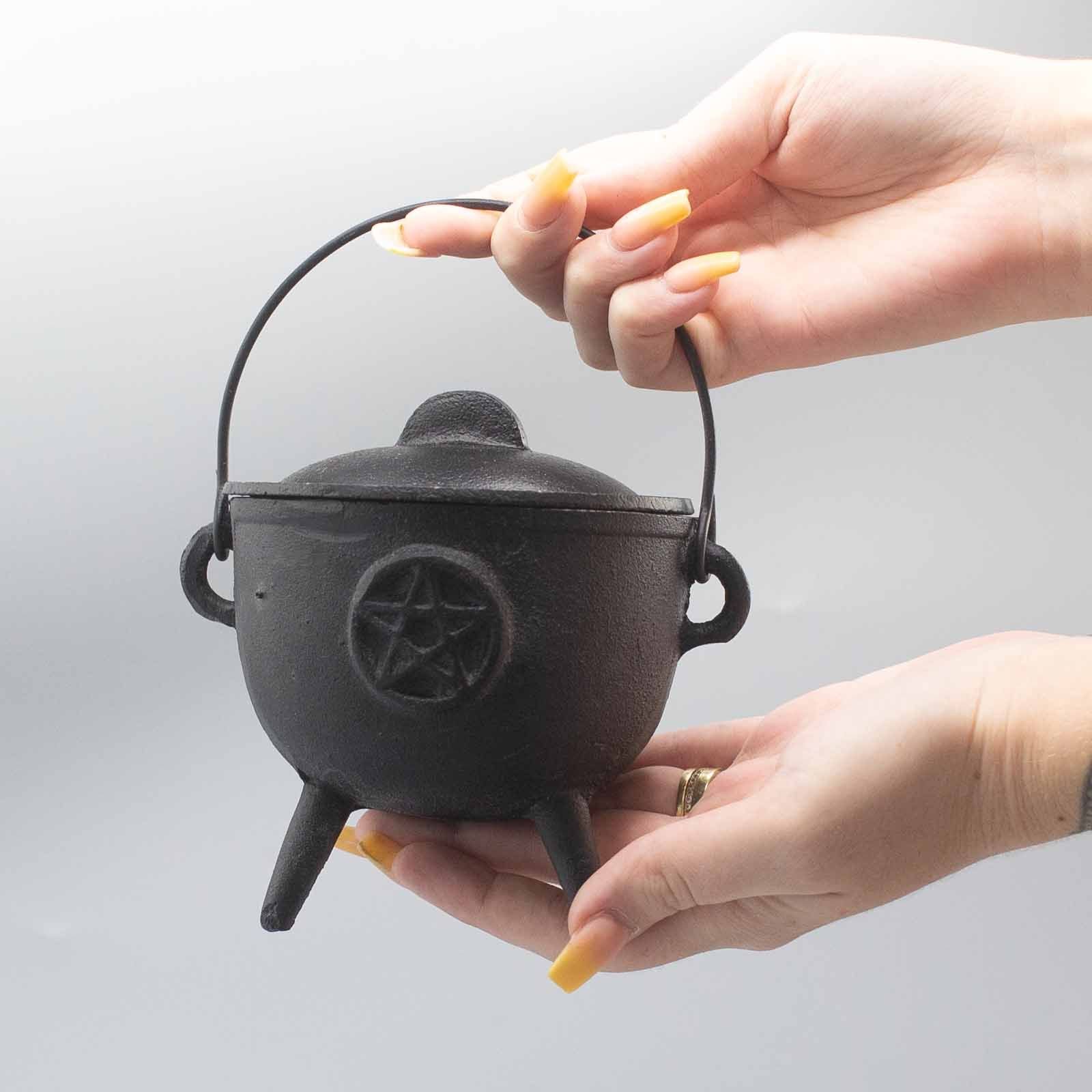 Cast Iron Witches Cauldron with Pentagram 11x13cm view 2