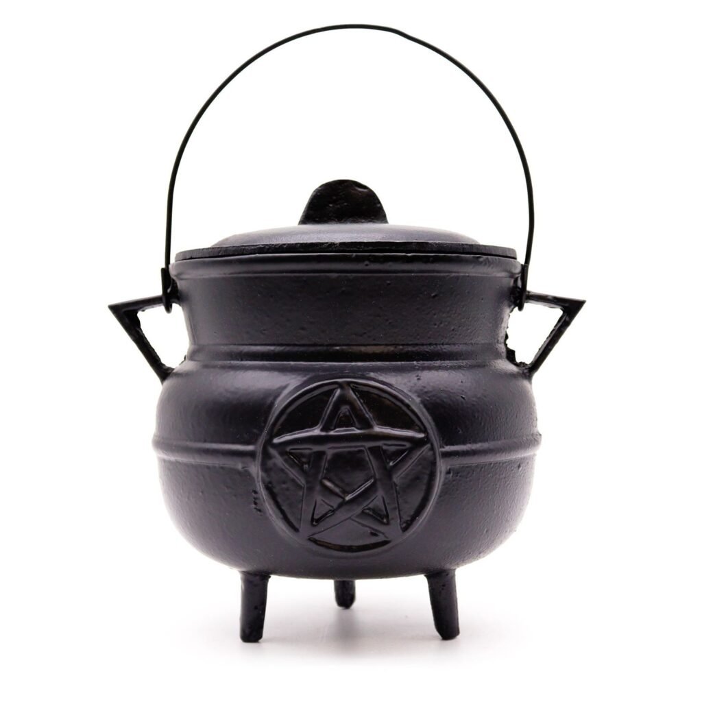 Huge Cast Iron Witches Cauldron with Pentagram 21x15cm