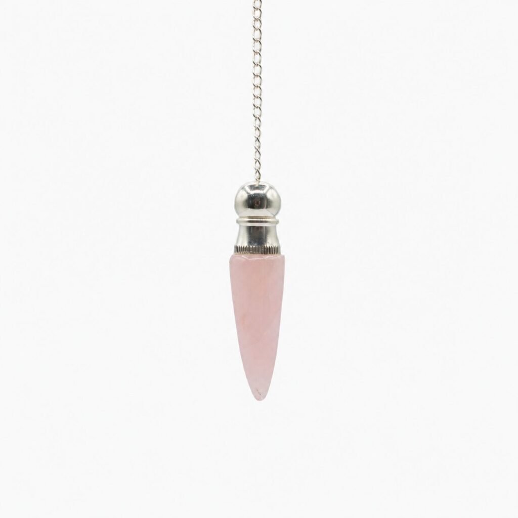 Rose Quartz chamber pendulum with silver plated cavity