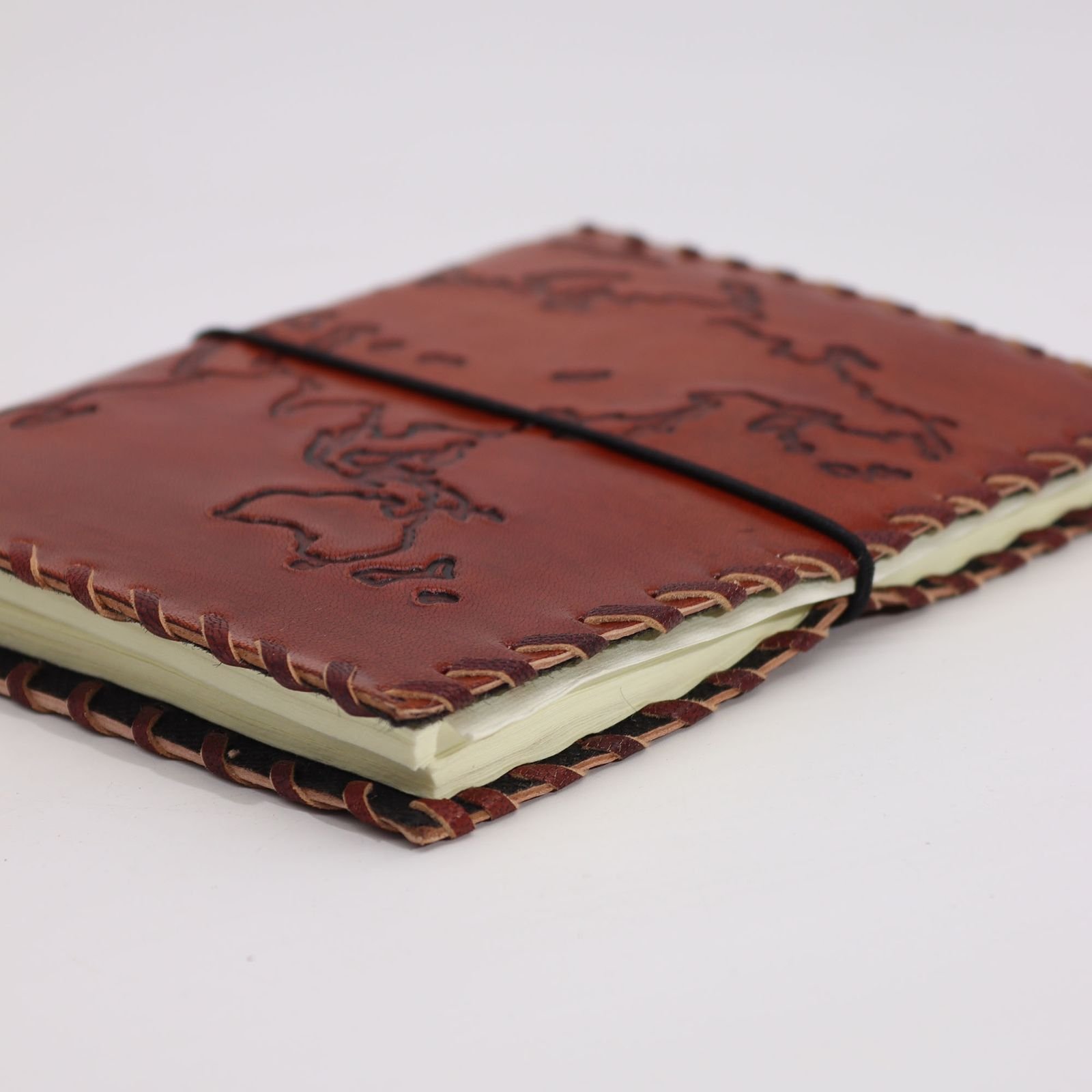 World Map Leather Travel Journal with Wrap 17 x 13cm