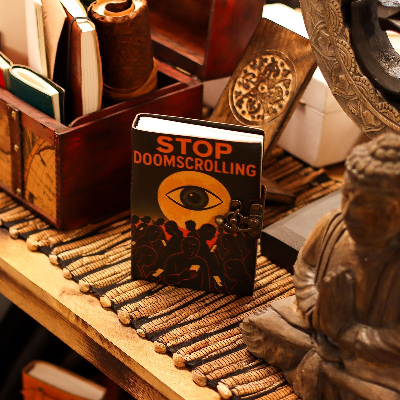 Stop Doomscrolling Leather Notebook 17.8 x 12.7cm