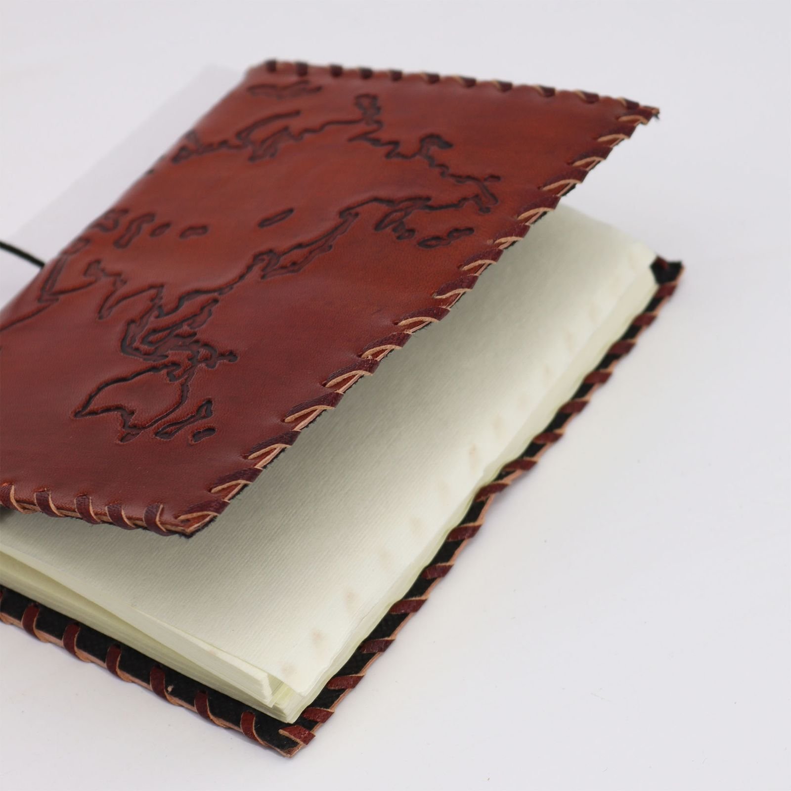 World Map Leather Travel Journal with Wrap 17 x 13cm