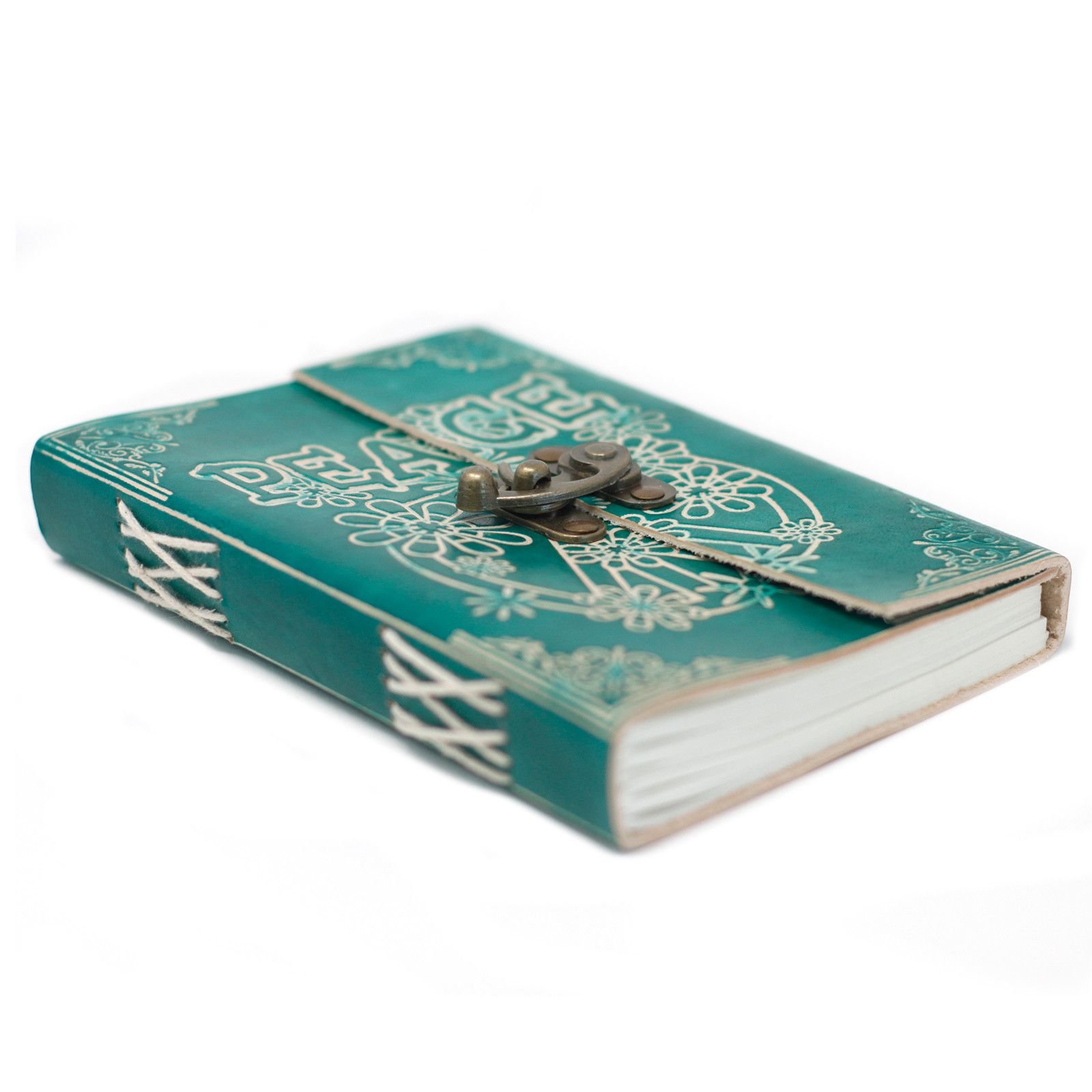 Peace Leather Journal in Teal Green with Clasp, 18 x 13cm view 6