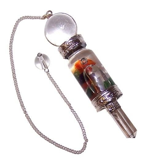 Floating chakra pendulum with clear quartz point view 3