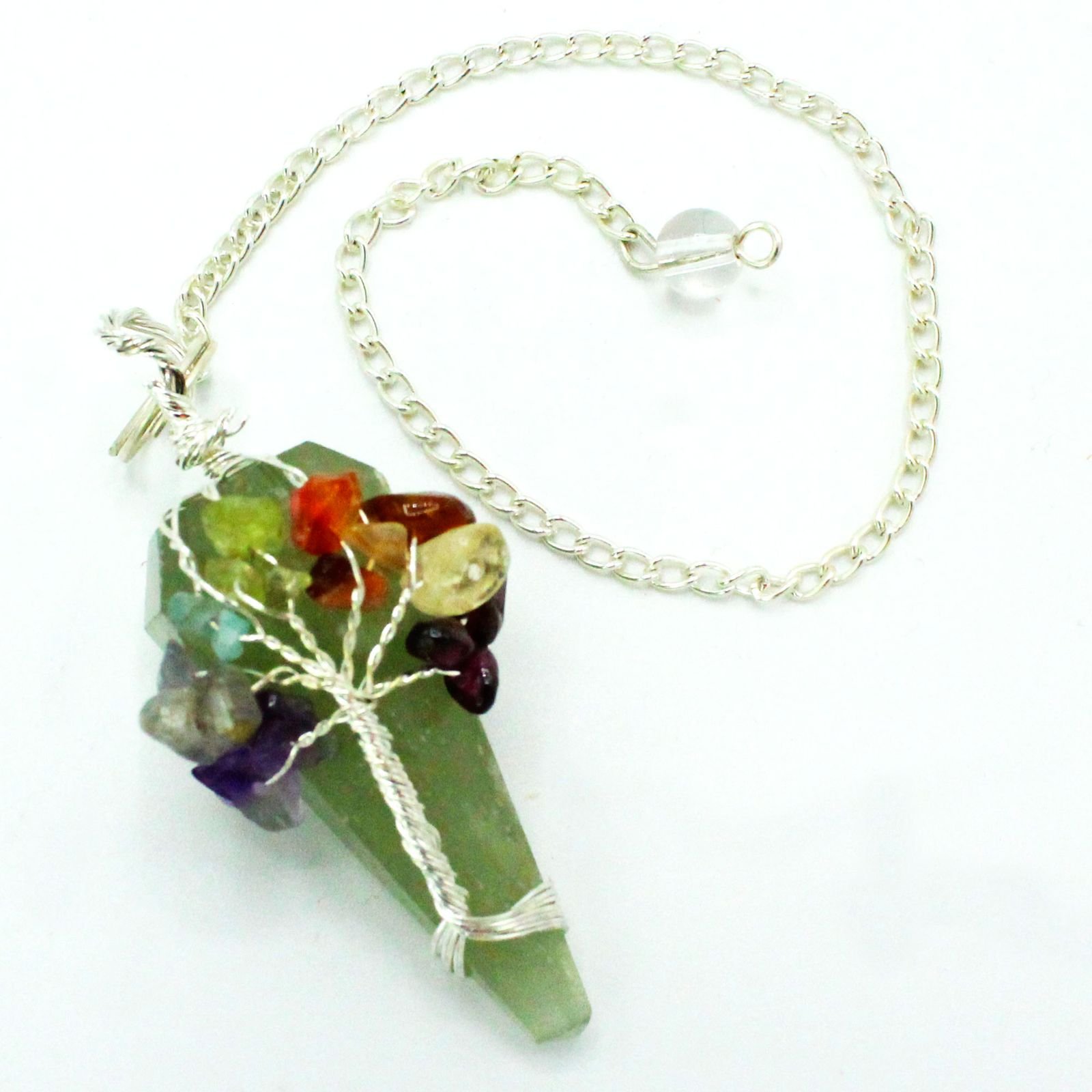 bG9jYWw6Ly9tZWRpYS8xSC80RC82MFIzMEMxRzZXUks0RDFILzM1Njc0ZjUyLmpwZWc.jpg Green Aventurine chakra pendulum wrapped with seven chakra stones view 3