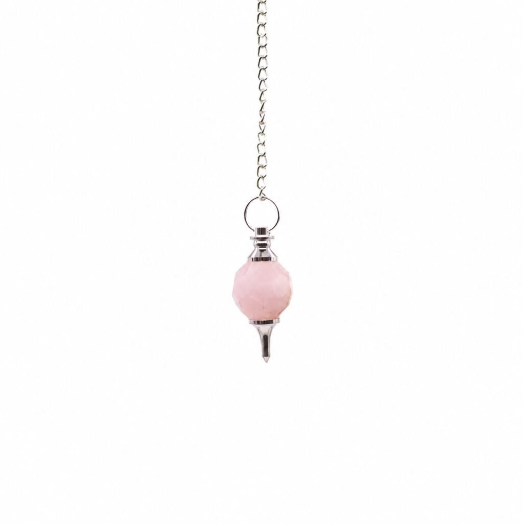 Faceted rose quartz pendulum with gemstone sphere