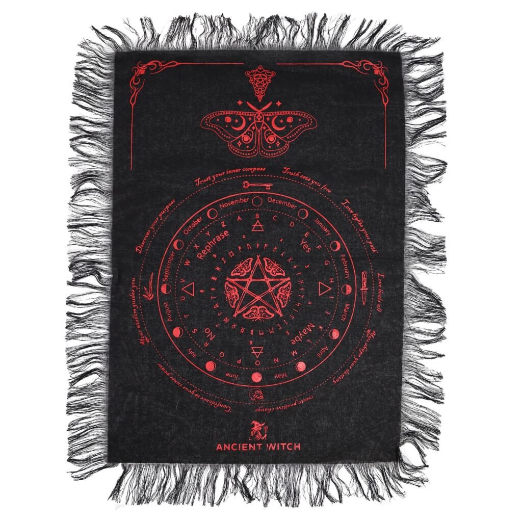 Mystic Moth pendulum board cloth in Black and Blood Red