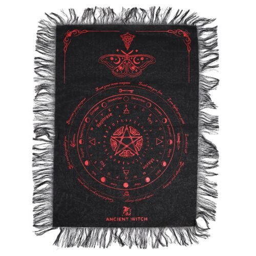 Mystic Moth pendulum board cloth in Black and Blood Red