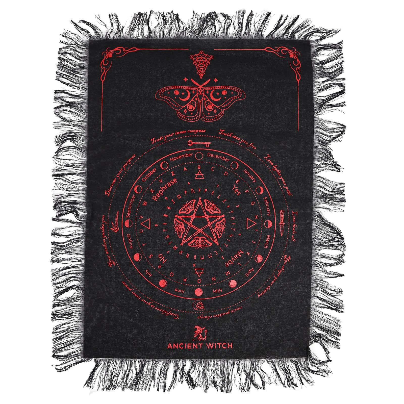 Mystic Moth pendulum board cloth in Black and Blood Red