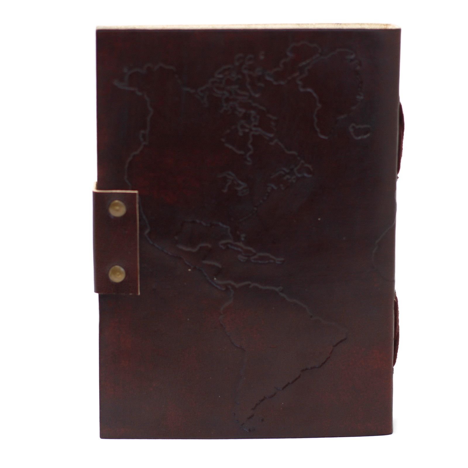 World Map Leather Journal with Clasp, 18 x 13cm view 4