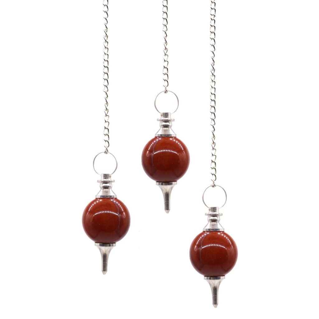 Red Jasper sphere pendulum on silver chain