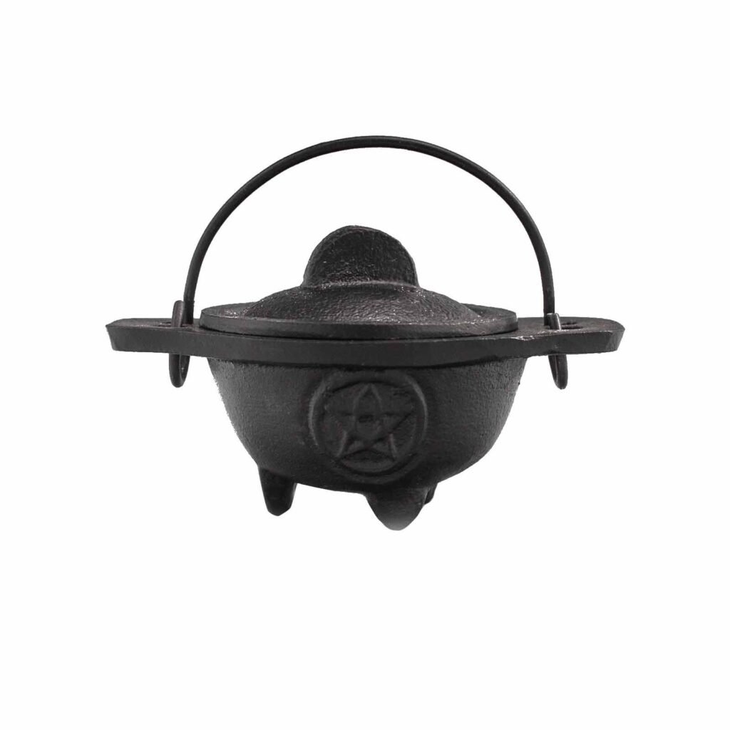 Small Cast Iron Witches Cauldron with Pentagram 5x9cm