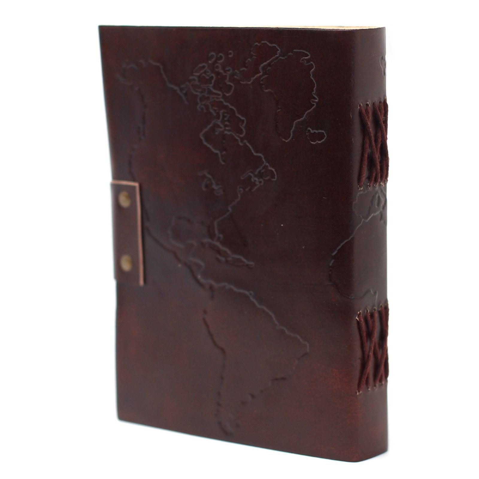 World Map Leather Journal with Clasp, 18 x 13cm view 3