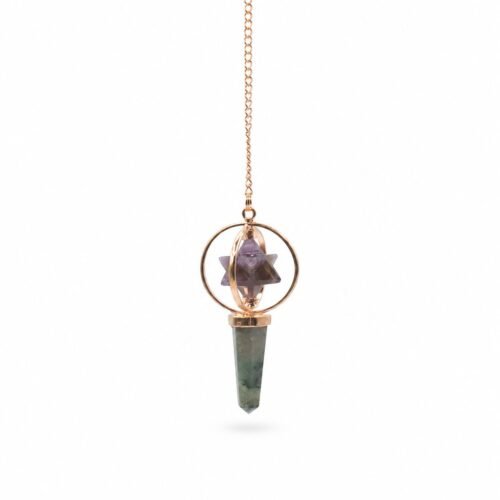 Amethyst merkaba pendulum with labradorite point in copper
