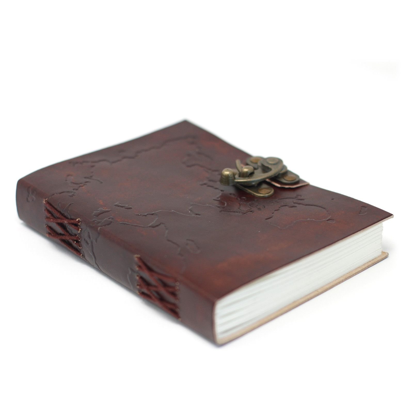 World Map Leather Journal with Clasp, 18 x 13cm view 2