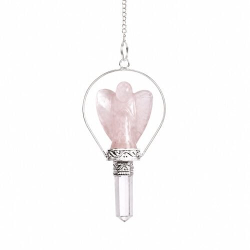 Rose Quartz angel pendulum with ring frame
