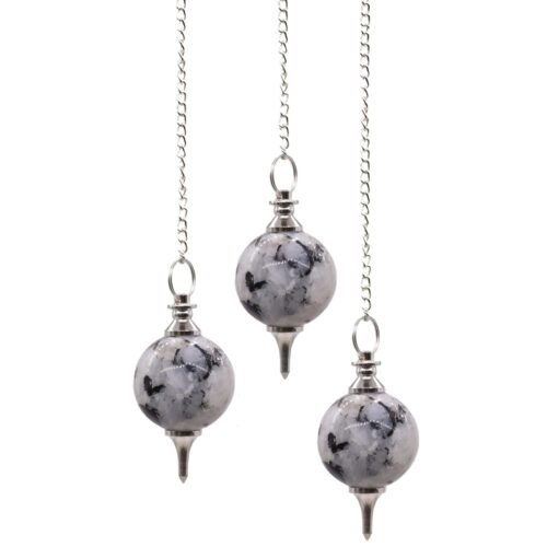 Rainbow Moonstone sphere pendulum on silver chain