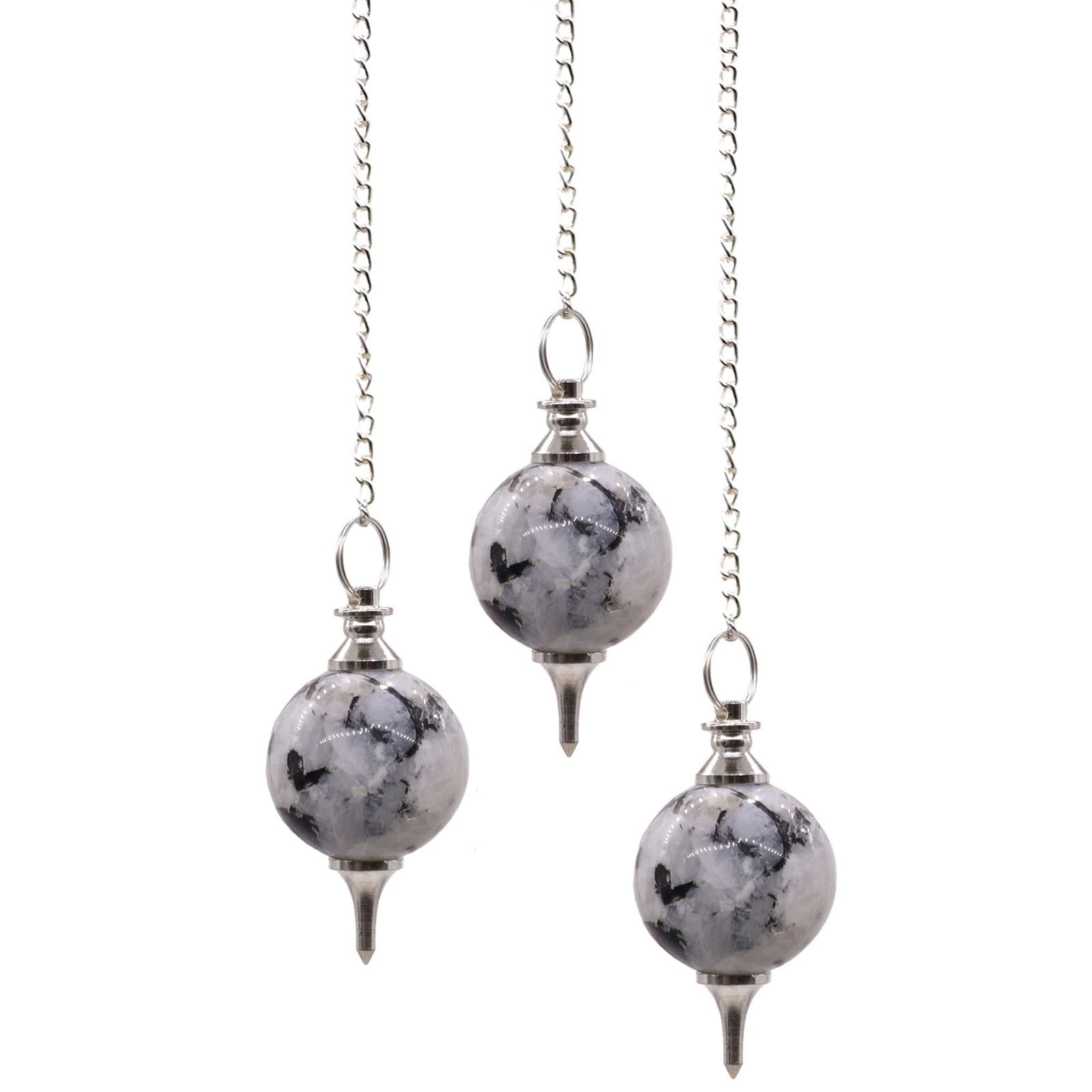 Rainbow Moonstone sphere pendulum on silver chain