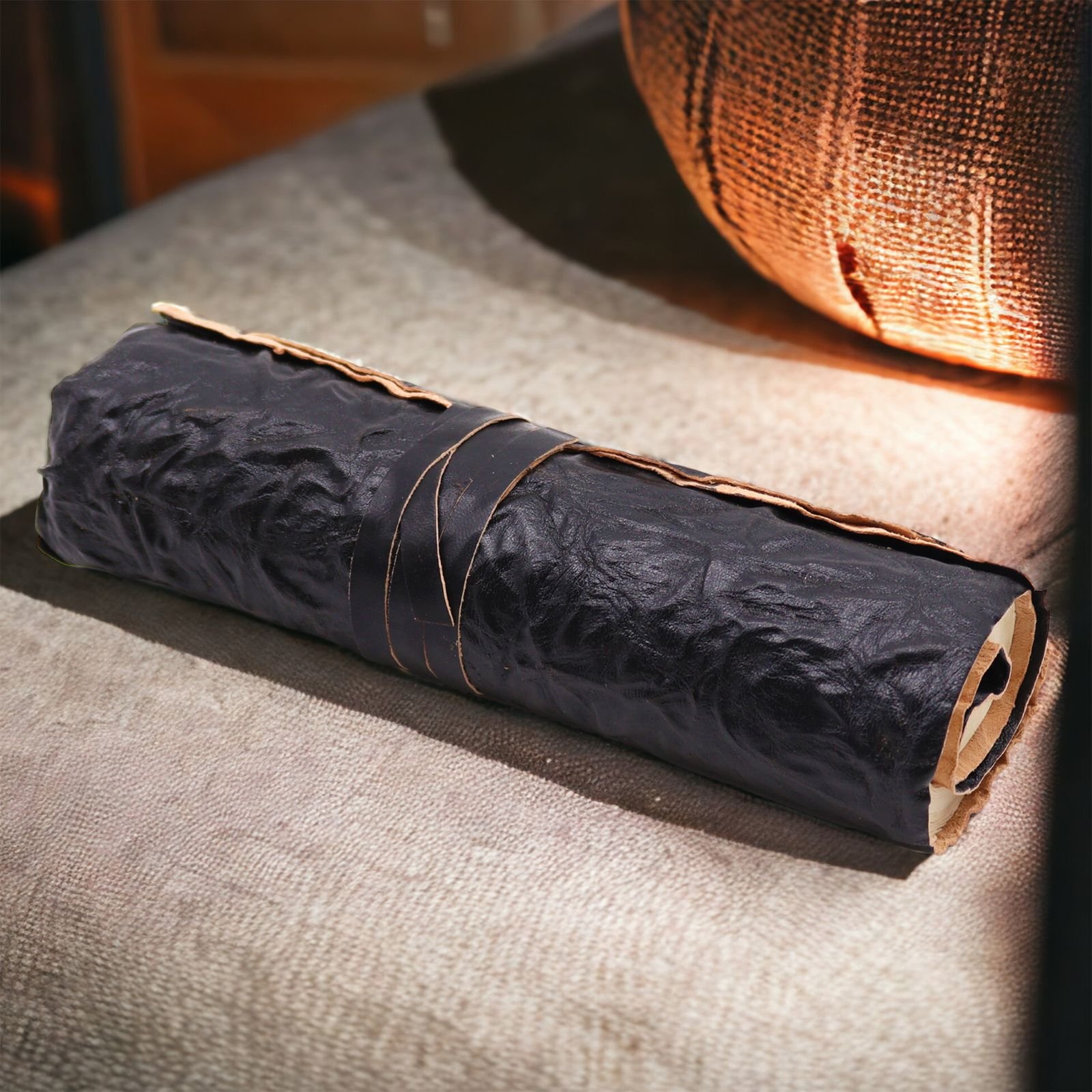 Rolled Leather Travel Journal Black, 21 x 15cm view 2