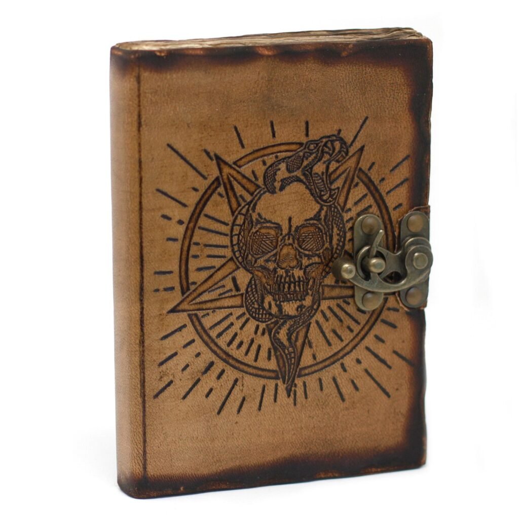 pentagram leather journal Pentagram and Skull Leather Journal, 18 x 13cm