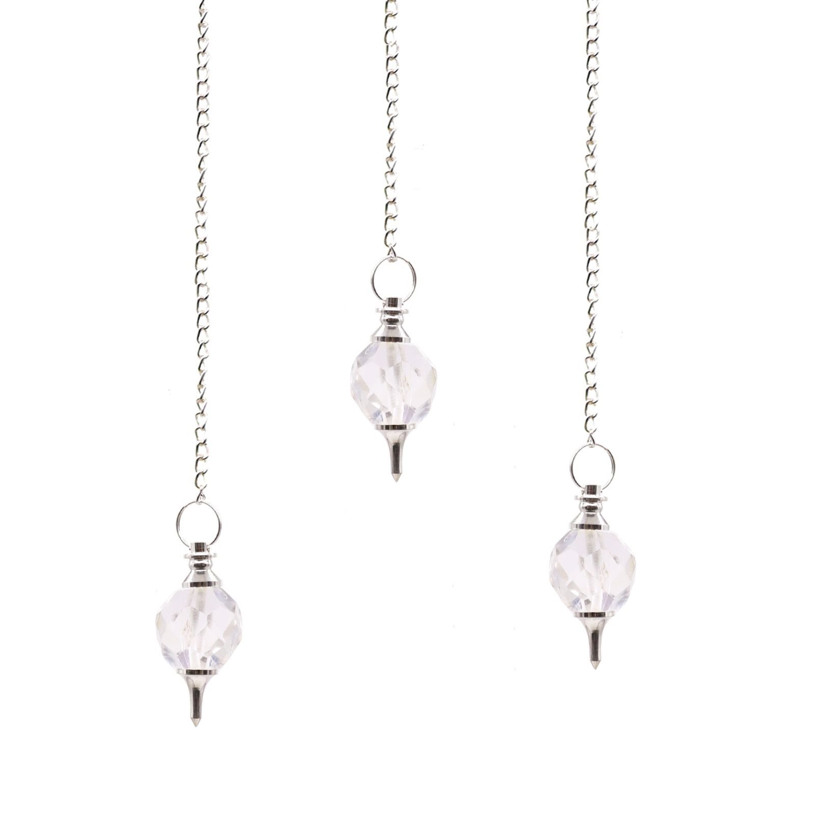 Faceted clear quartz pendulum with gemstone sphere view 2