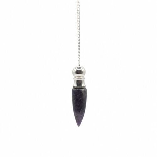 Amethyst chamber pendulum with silver plated cavity