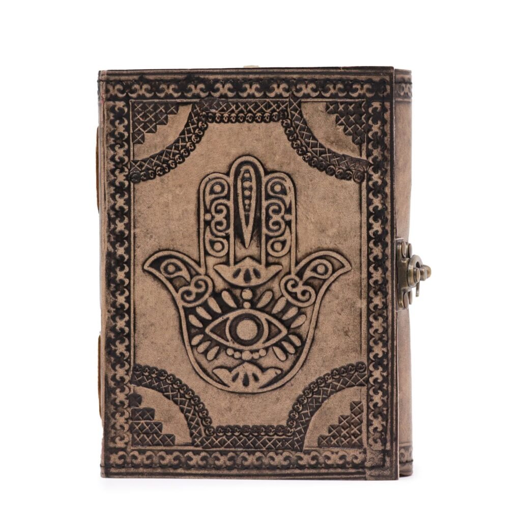Hamsa Leather Journal Antique Grey 17.5 x 12.5cm
