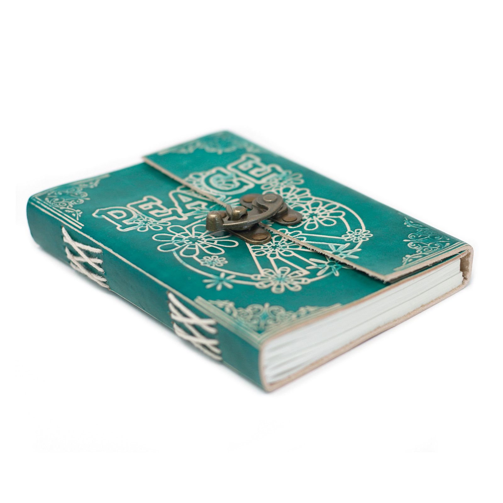 Peace Leather Journal in Teal Green with Clasp, 18 x 13cm view 2
