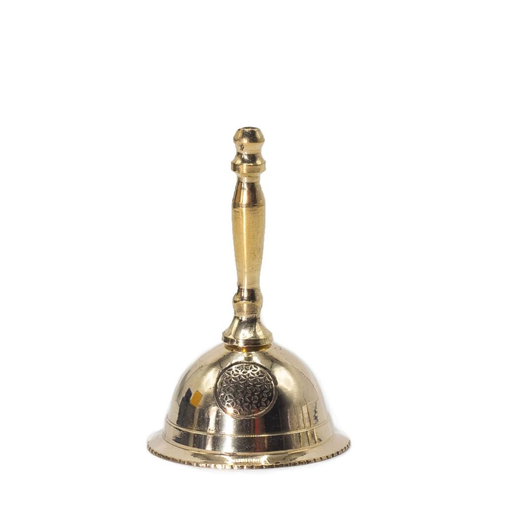 Small Brass Witch Bell with Flower of Life, 7cm Altar Bell