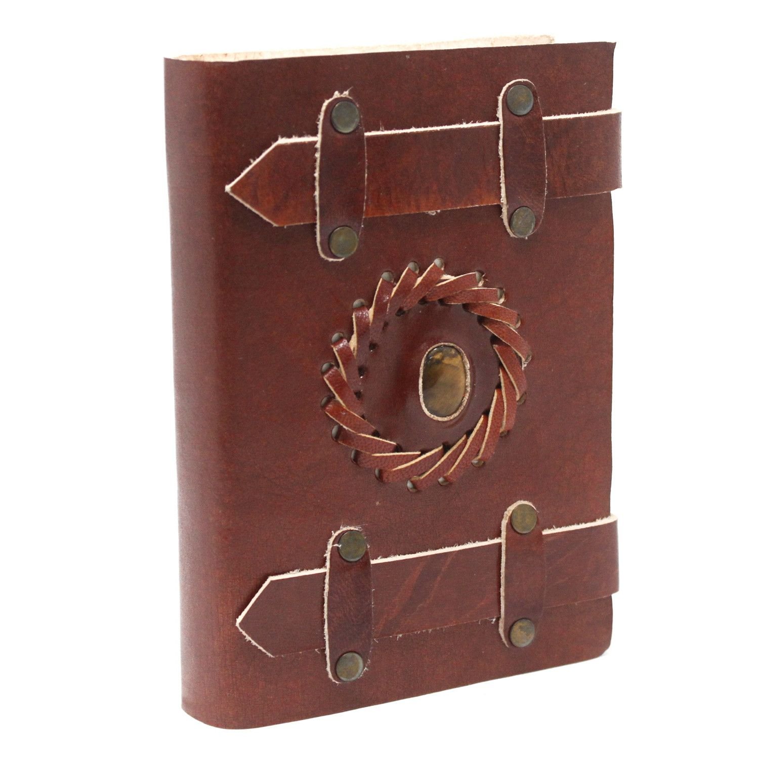 tigers eye leather journal with straps Tigers Eye Leather Journal with Buckle Straps, 15 x 10cm