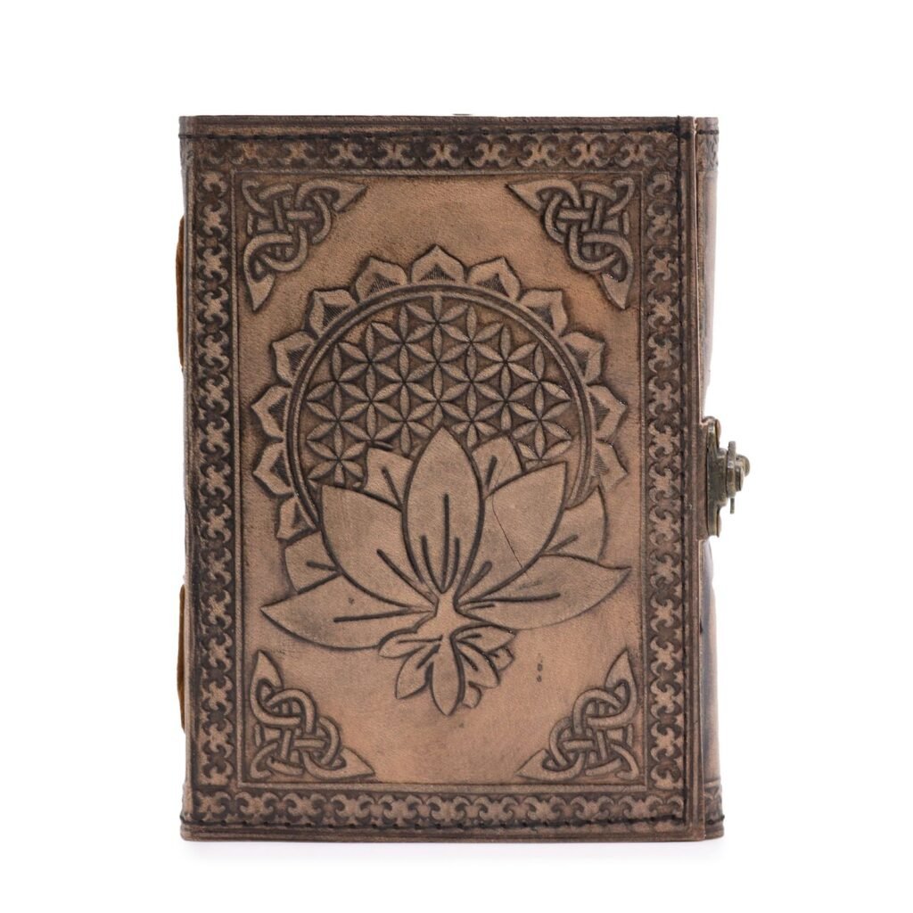 Lotus Mandala Leather Journal Antique Grey 17.5 x 12.5cm