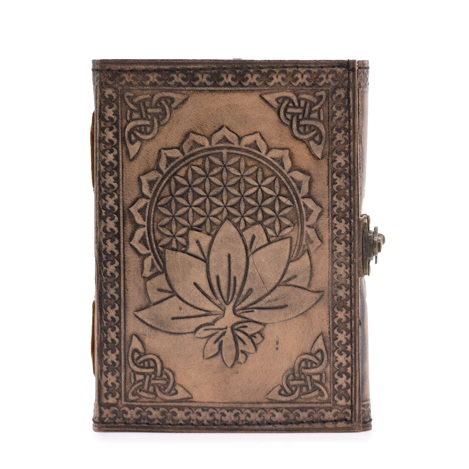 Lotus Mandala Leather Journal Antique Grey 17.5 x 12.5cm