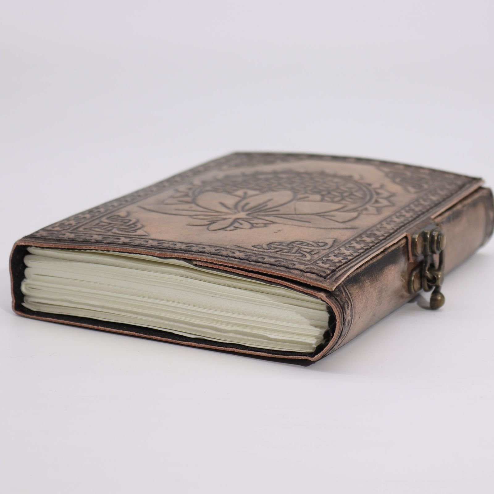Lotus Mandala Leather Journal Antique Grey 17.5 x 12.5cm