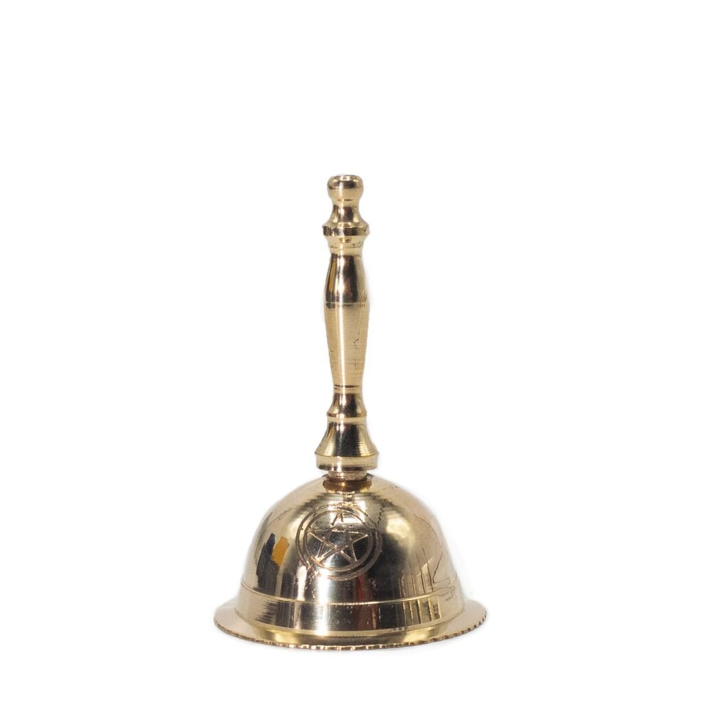 Small Brass Witch Bell with Penta Moon, 7cm Altar Bell