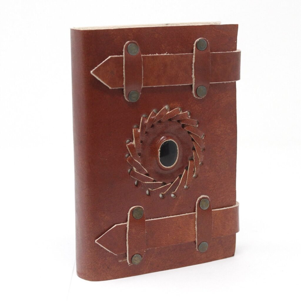 black onyx leather journal with straps Black Onyx Leather Journal with Buckle Straps, 15 x 10cm