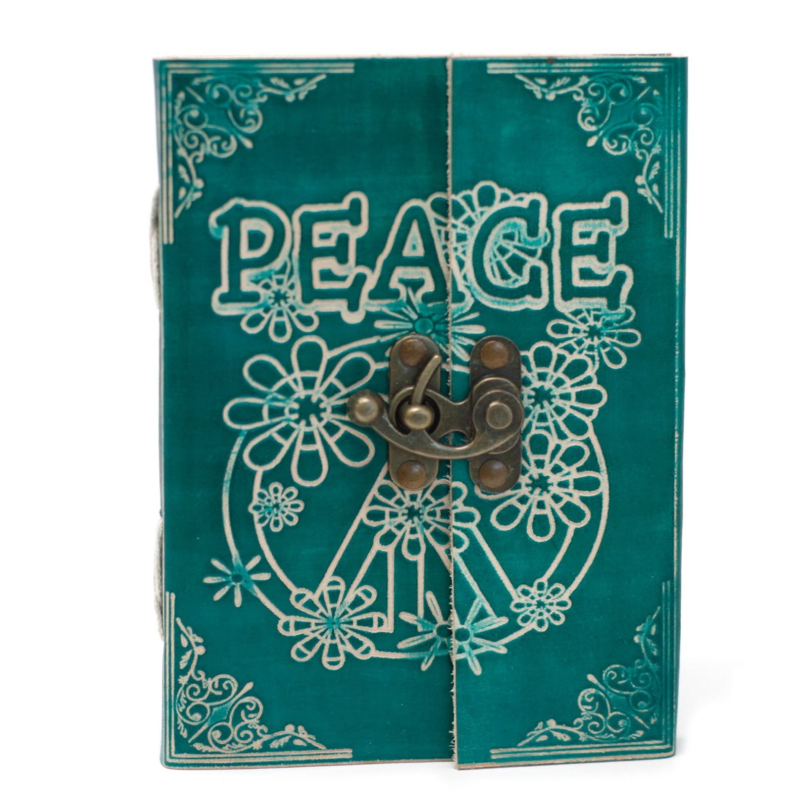Peace Leather Journal in Teal Green with Clasp, 18 x 13cm view 5