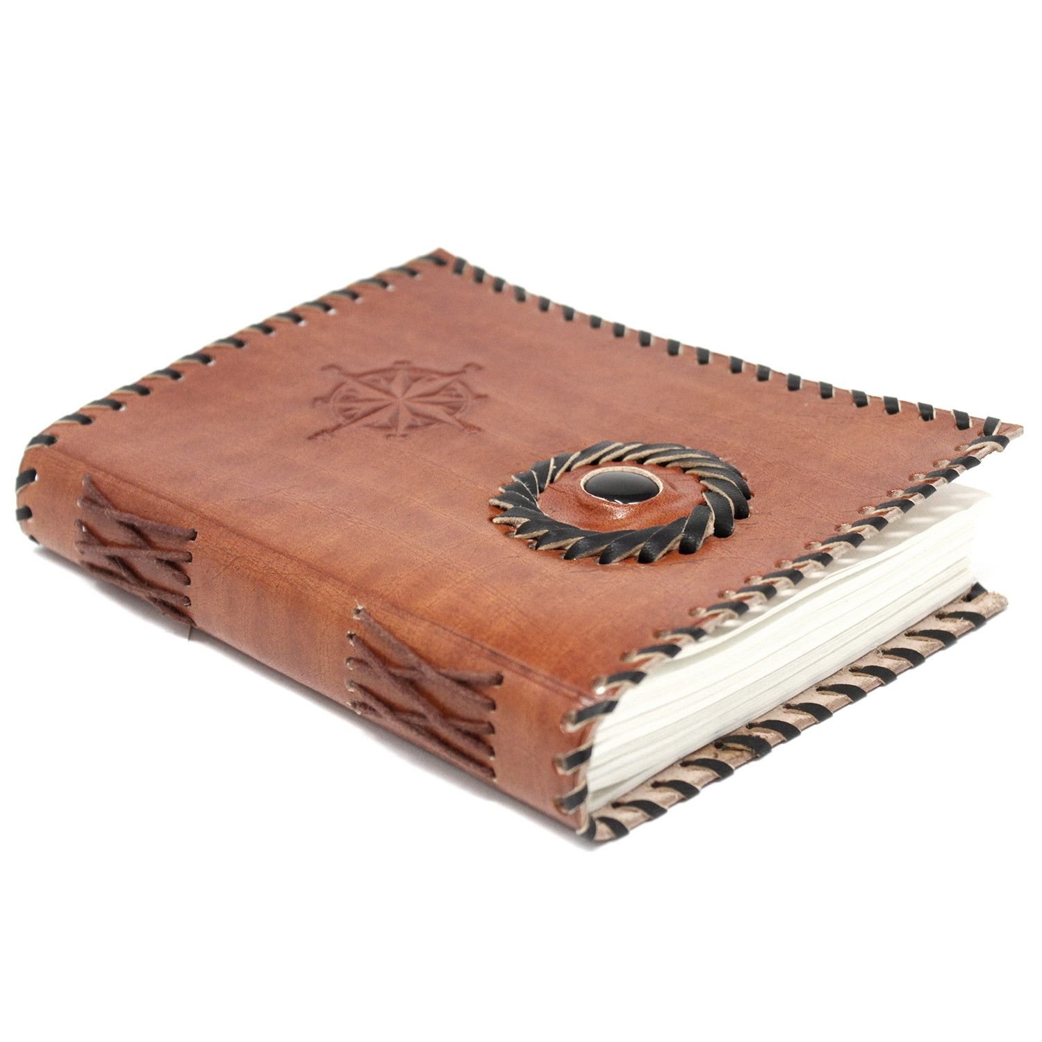bG9jYWw6Ly9tZWRpYS9TTi8yRC82MFIzMEMxRzZNVjMyRFNOLzdkOGZlZTE0LmpwZWc.jpg Black Onyx and Compass Leather Journal, 17.5 x 12.5cm view 2