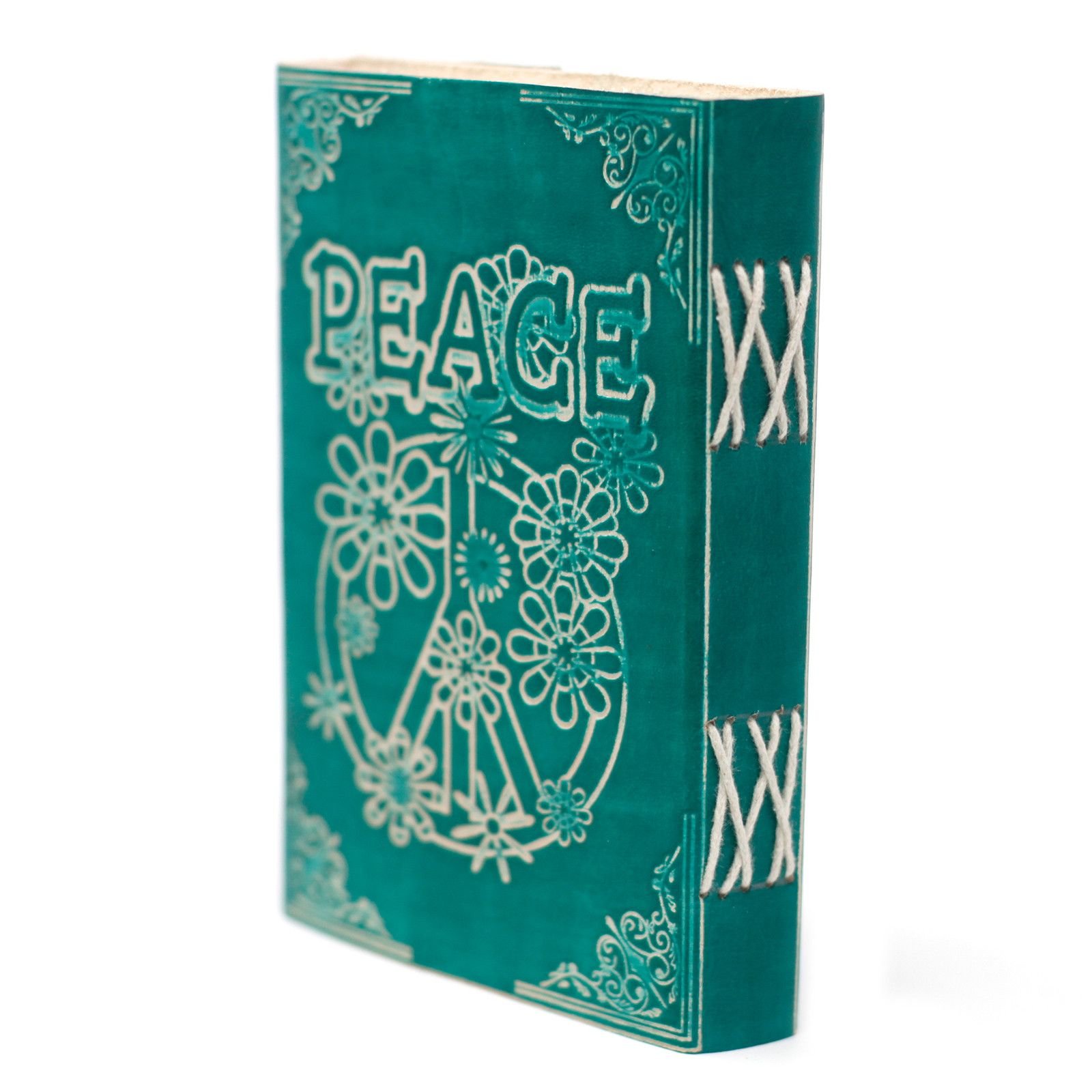 Peace Leather Journal in Teal Green with Clasp, 18 x 13cm view 10