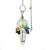 Clear Quartz chakra pendulum wrapped with seven chakra stones view 4
