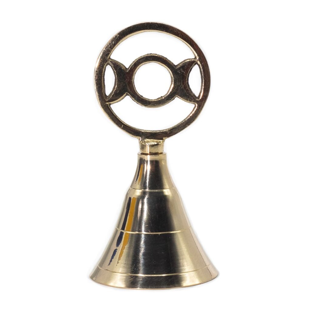 Brass Witch Bell with Triple Moon, 10.5cm Altar Bell