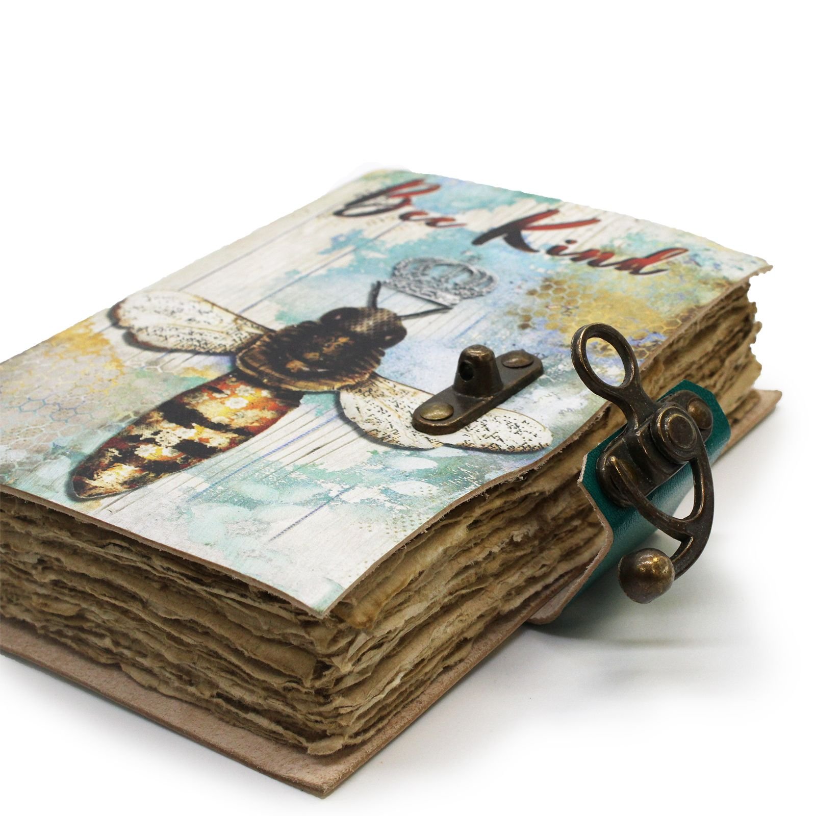 bG9jYWw6Ly9tZWRpYS9TUC8yQy82MFIzMEMxRzZSVDMyQ1NQLzY2MzQwMjRmLmpwZWc.jpg Bee Kind Leather Journal with Deckle Edge Pages, 18 x 13cm view 5