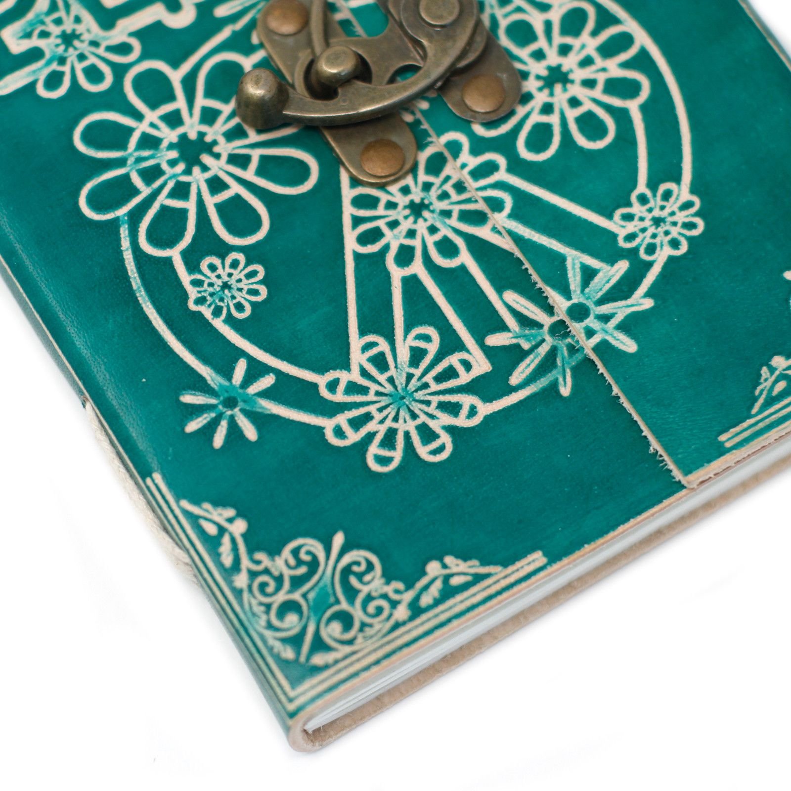 Peace Leather Journal in Teal Green with Clasp, 18 x 13cm view 9