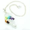 Clear Quartz chakra pendulum wrapped with seven chakra stones view 3