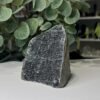 Black amethyst cut base geode F, sparkling dark druzy